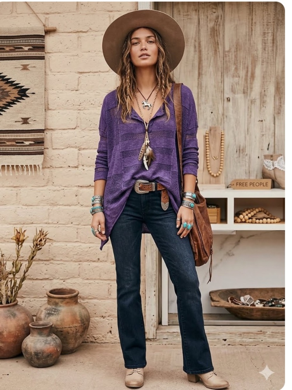 FREE People Linen blend Wild Horses boho Hanley w rustic distressed vibe
